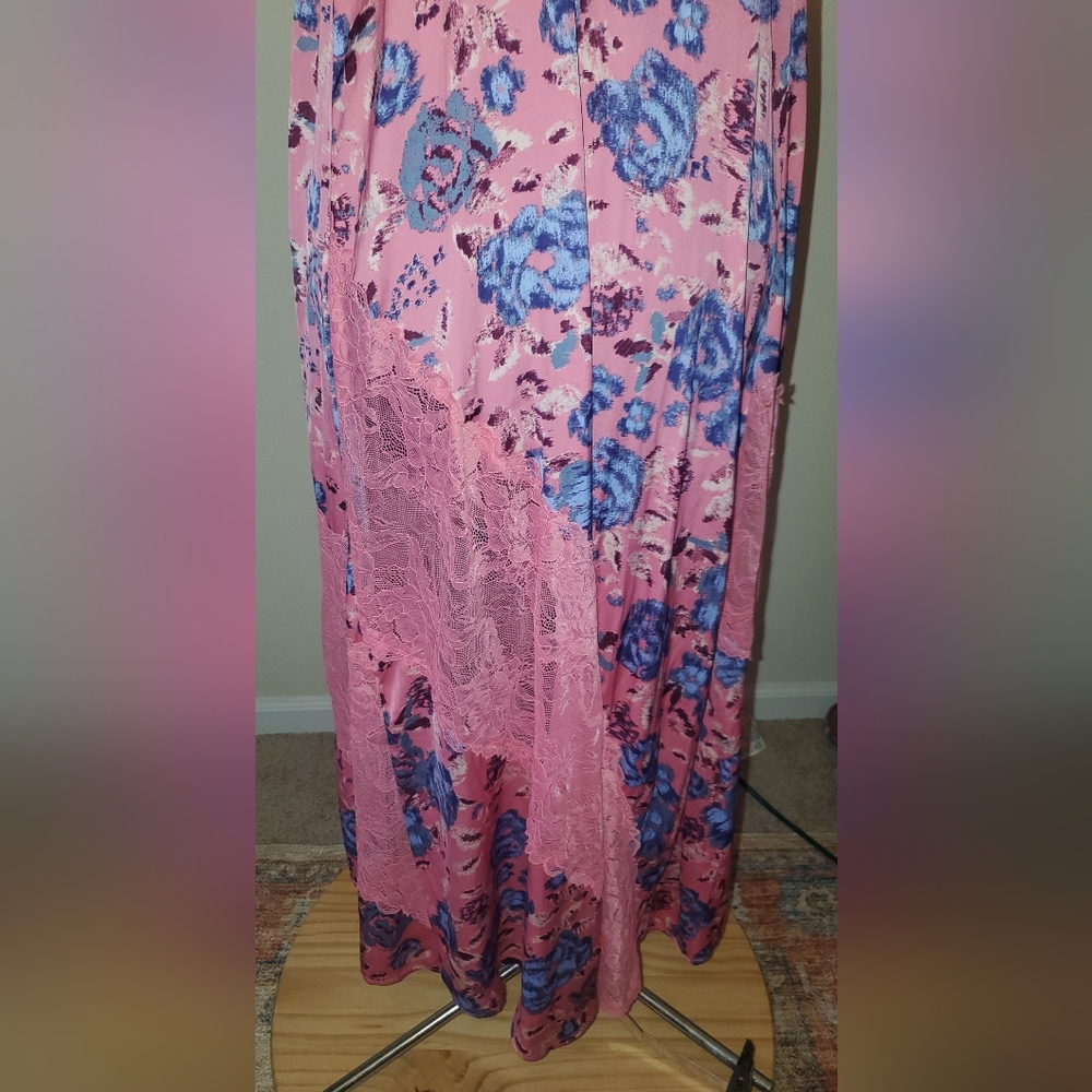 Intimately Free People First Date Pink Floral Lace-Trim Maxi Slip Dress Sz S - Picture 8 of 13